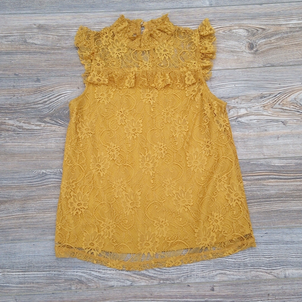 Lacey Lined Ruffle Keyhole Button Blouse Top